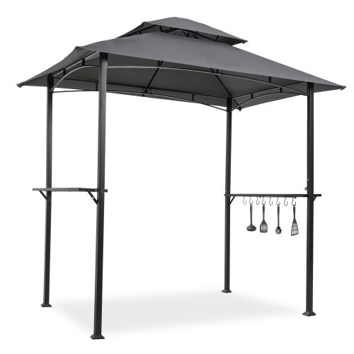 Outdoor Grill Gazebo 8 x 5 Ft;  Shelter Tent;  Double Tier Soft Top Canopy and Steel Frame with hook and Bar Counters
